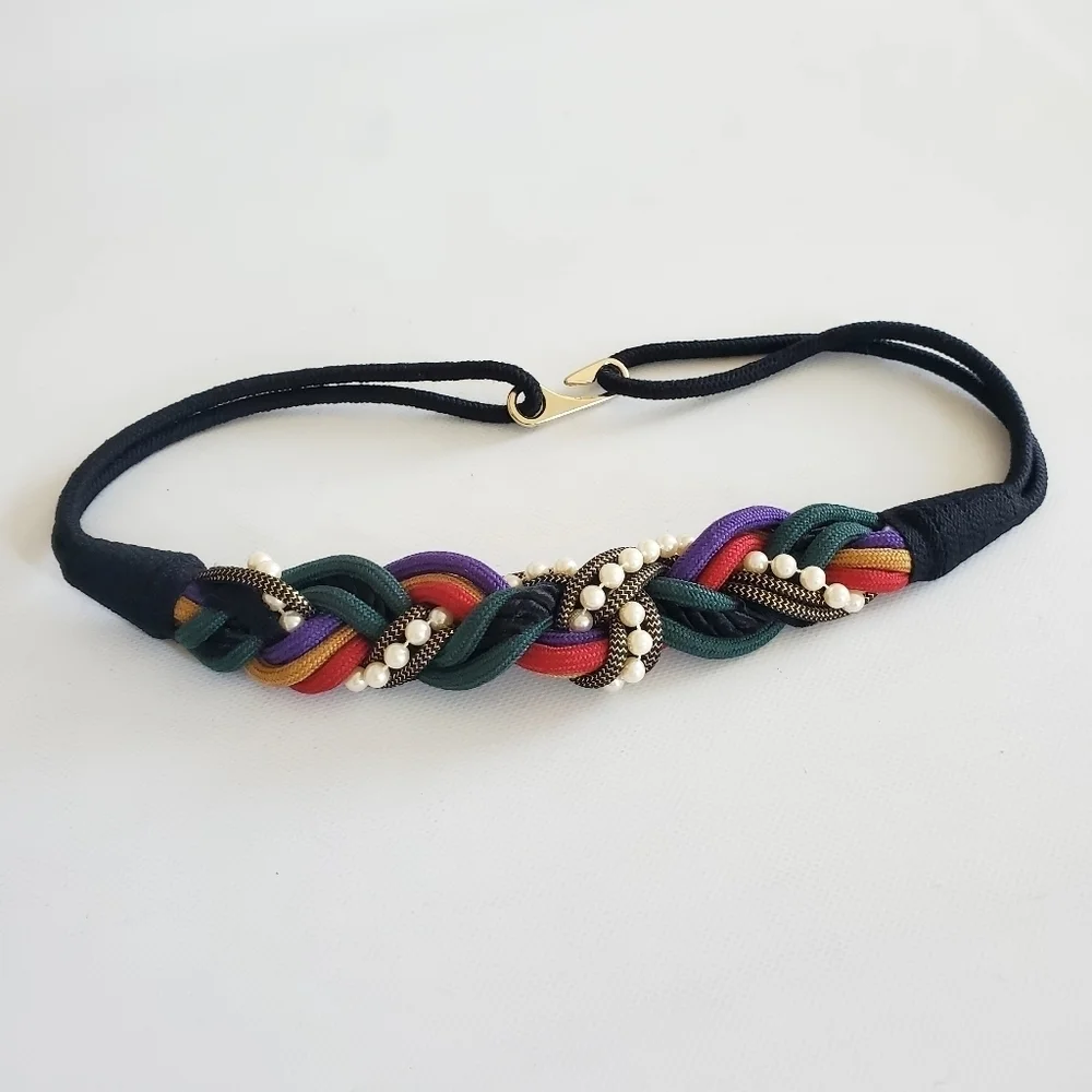Braided Belt Red Green Purple Unbranded Vintage 80s 32
